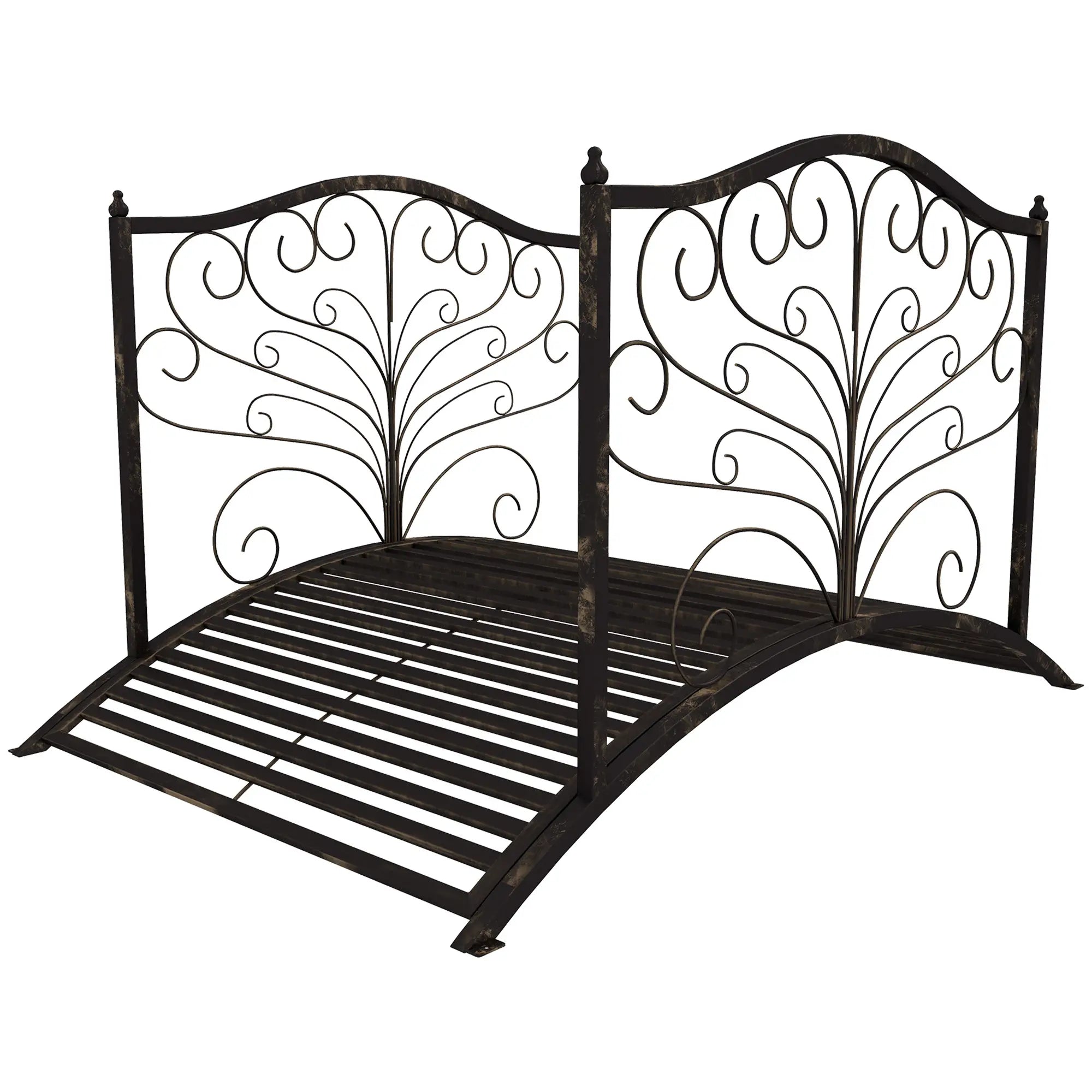 4FT Metal Garden Bridge, Decorative Arc, Guardrails, Black Bronze Garden Bridges at Gallery Canada