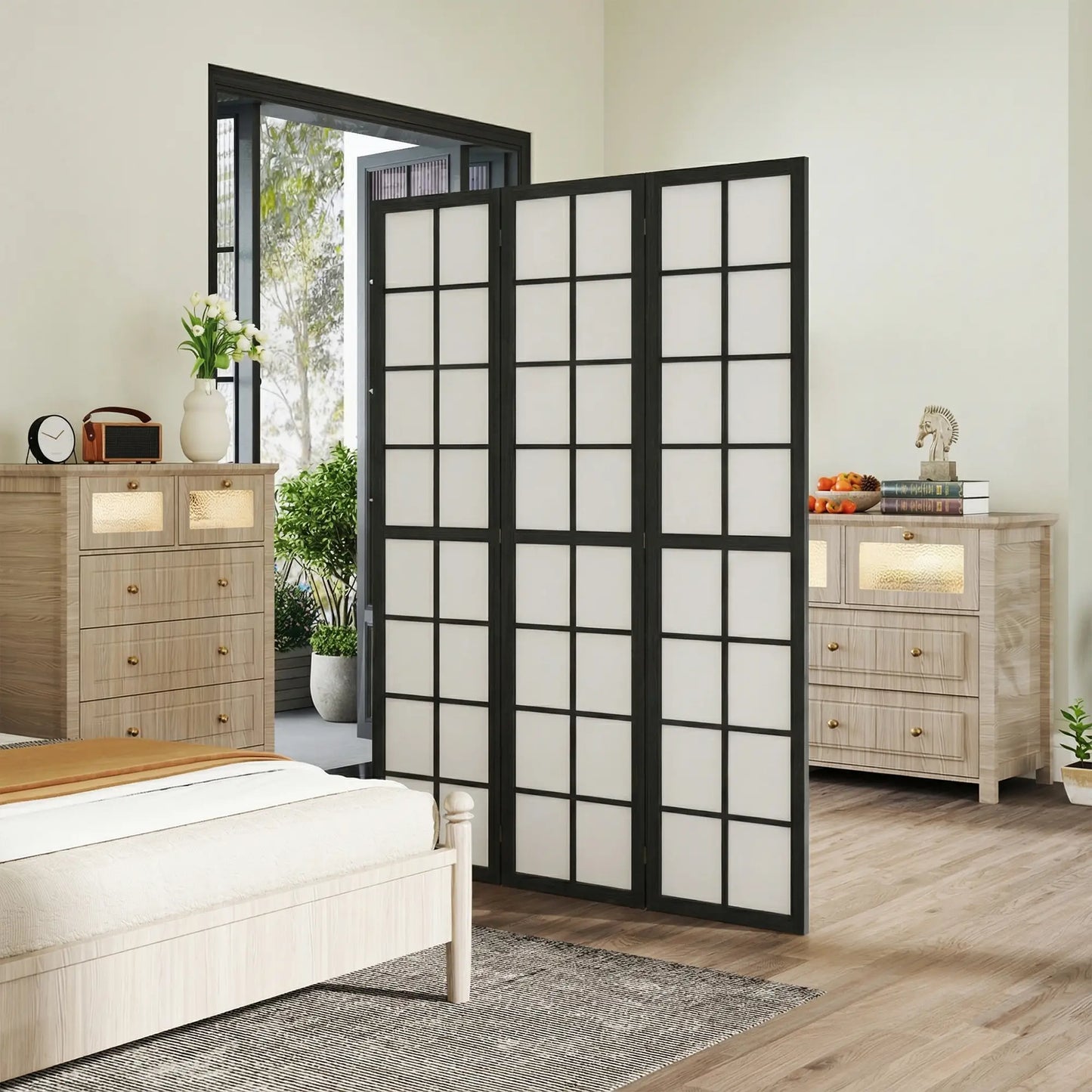 3 Panel Room Divider, 5.6 ft Folding Partition, Black Room Dividers at Gallery Canada
