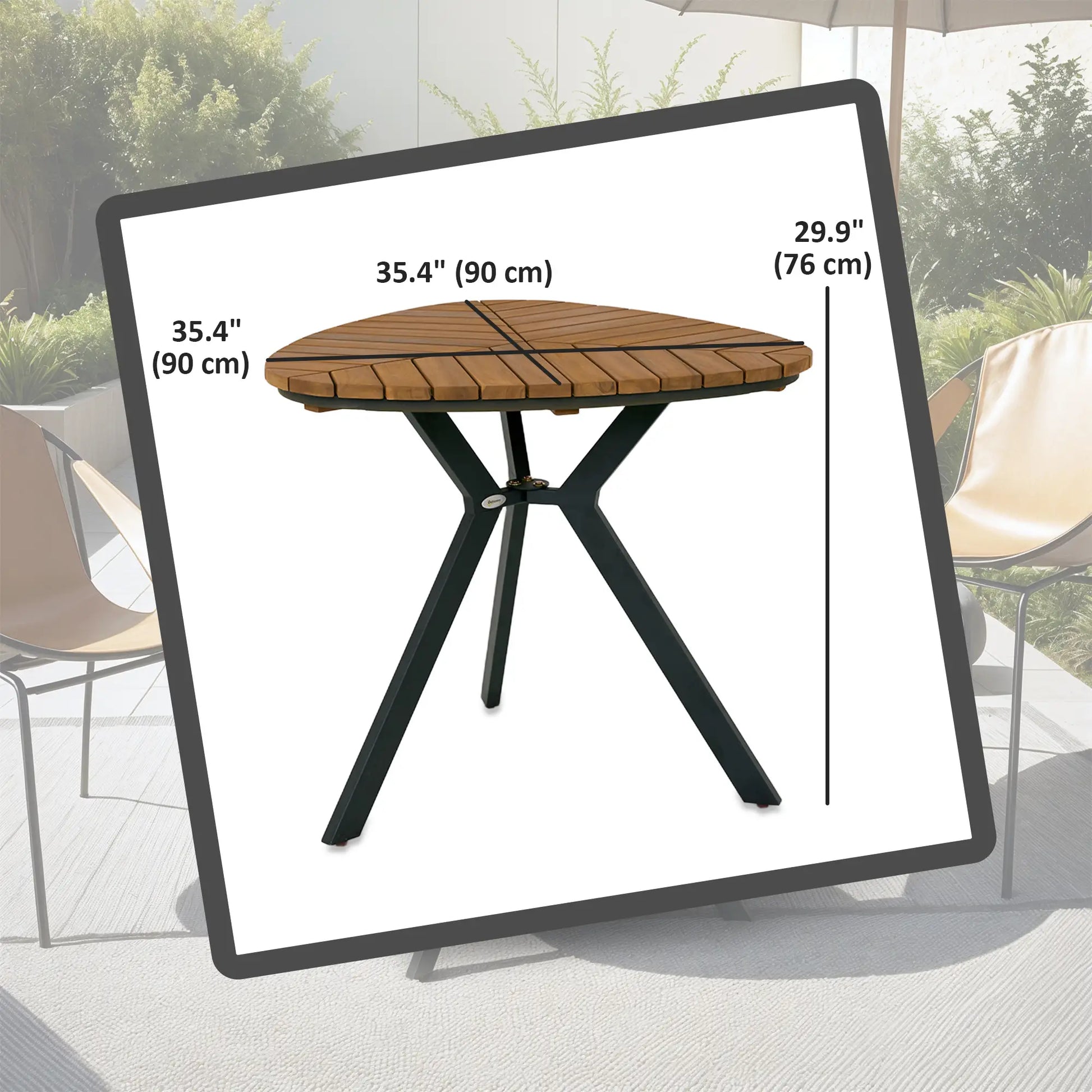 35.4" Outdoor Dining Table, Slatted Acacia Wood Top, Steel Legs Patio Dinning Tables at Gallery Canada
