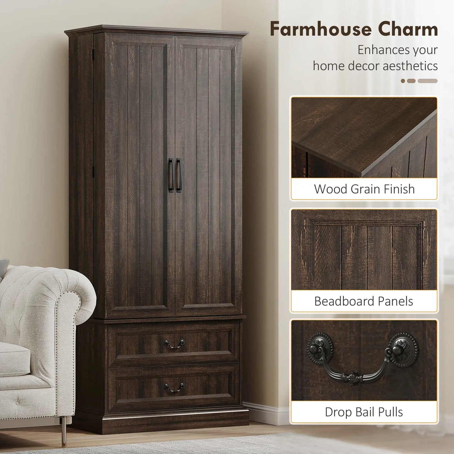 72" Kitchen Pantry Cabinet, 10 Shelves, 2 Drawers, Brown Kitchen Pantry Cabinets at Gallery Canada