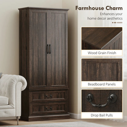 72" Kitchen Pantry Cabinet, 10 Shelves, 2 Drawers, Brown Kitchen Pantry Cabinets at Gallery Canada