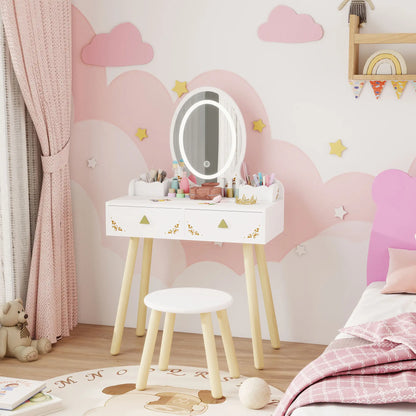 Kids Vanity Set with Mirror, Stool, 3-Color LED Lights, Pink Toy Vanity at Gallery Canada