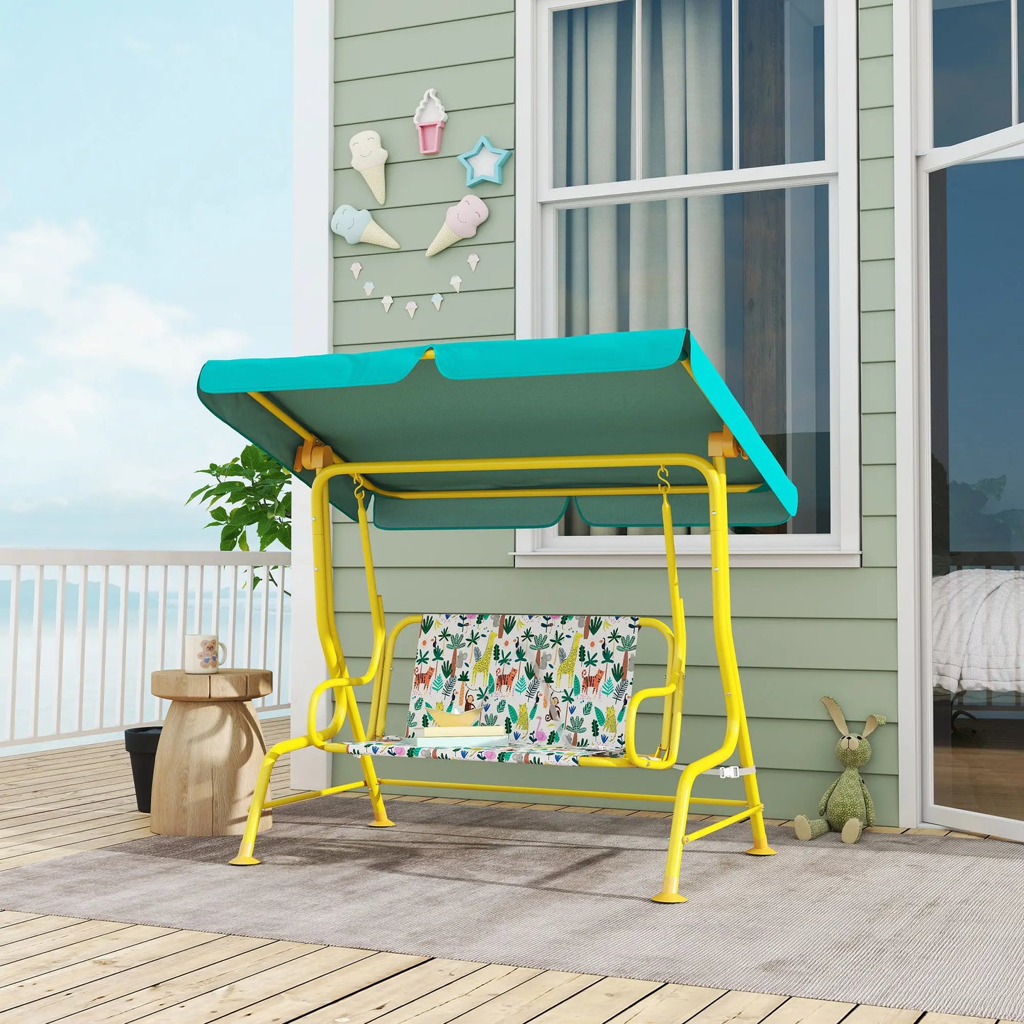 Kids Porch Swing, 2-Seater With Safety Belts, Adjustable Canopy, Green Gym Sets & Swings at Gallery Canada