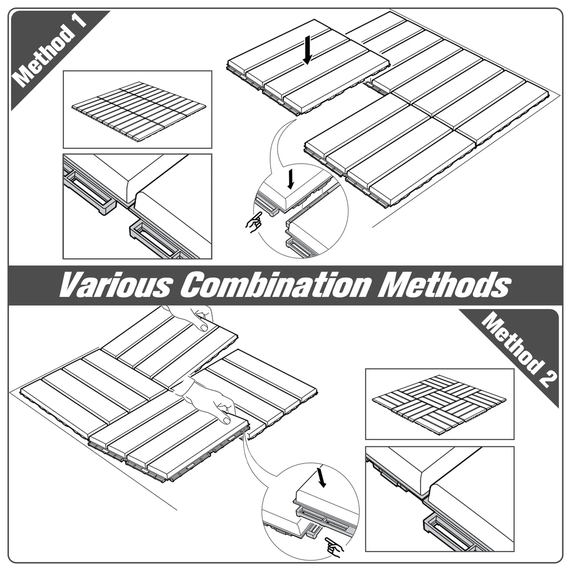 9 Pcs PP Interlocking Deck Tile, 12 x 12, Indoor Outdoor, Black Deck Tiles at Gallery Canada