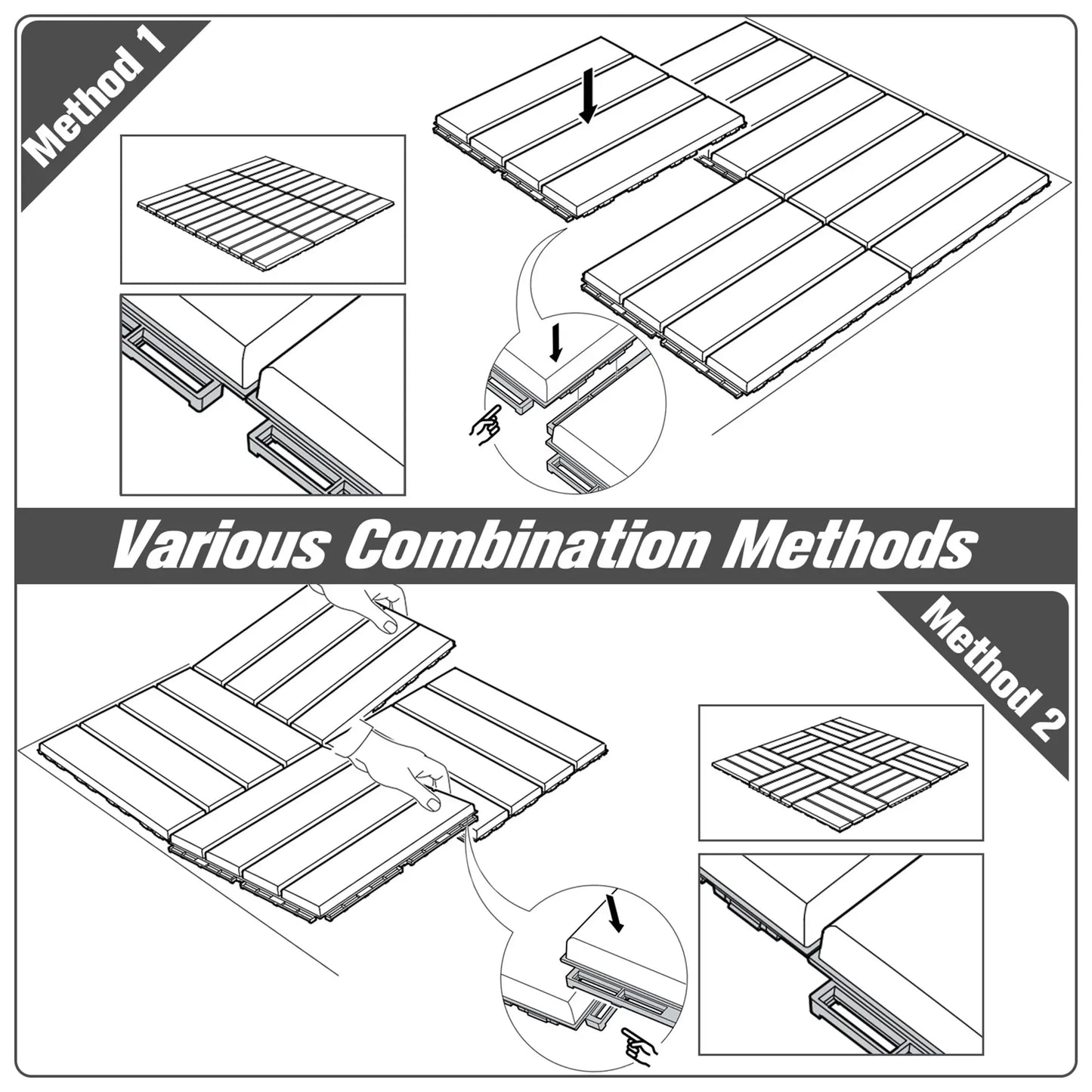 9 Pcs PP Interlocking Deck Tile, 12 x 12, Indoor Outdoor, Black Deck Tiles at Gallery Canada