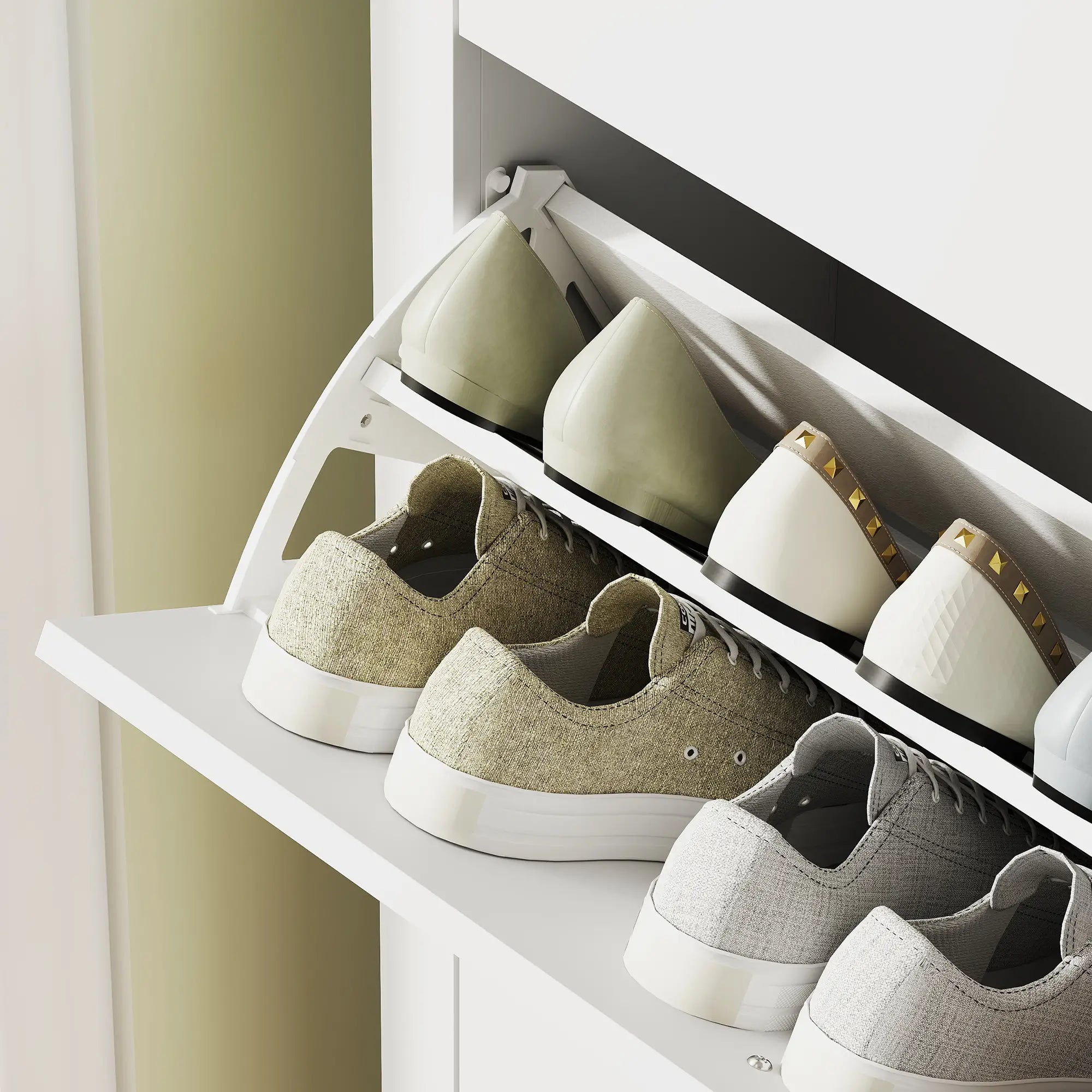 Narrow 3-Flip Drawer Shoe Cabinet, Adjustable Shelves, White Shoe Storage Cabinets & Racks at Gallery Canada