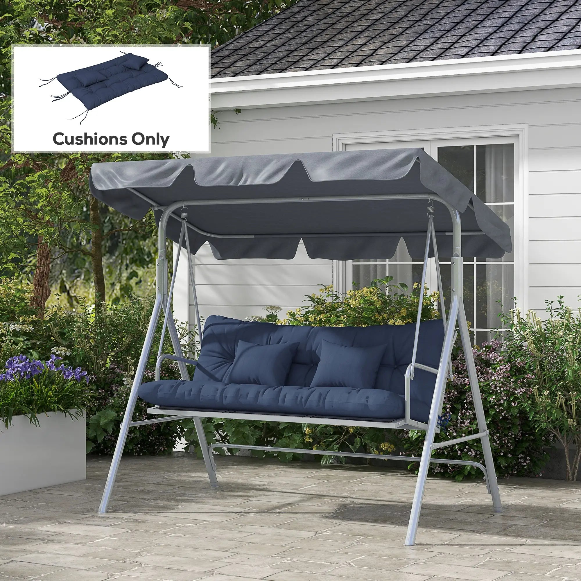 4-Piece Patio Chair Cushion Set, with Ties, Navy Blue Patio Chair Cushions at Gallery Canada