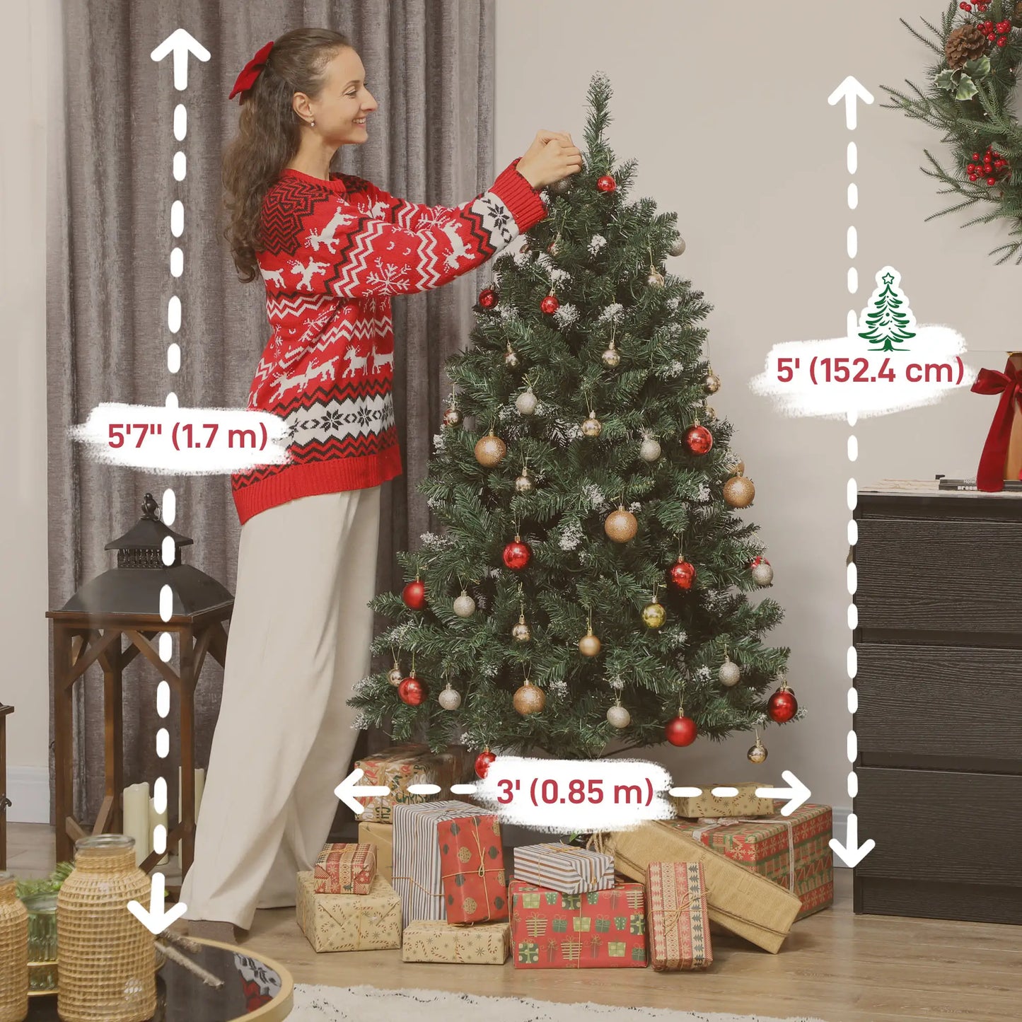 5 ft Frosted Prelit Christmas Tree, Dual Colour LED Light, Hinged, Easy Assembly, Dual Colour Pre Lit Christmas Trees at Gallery Canada