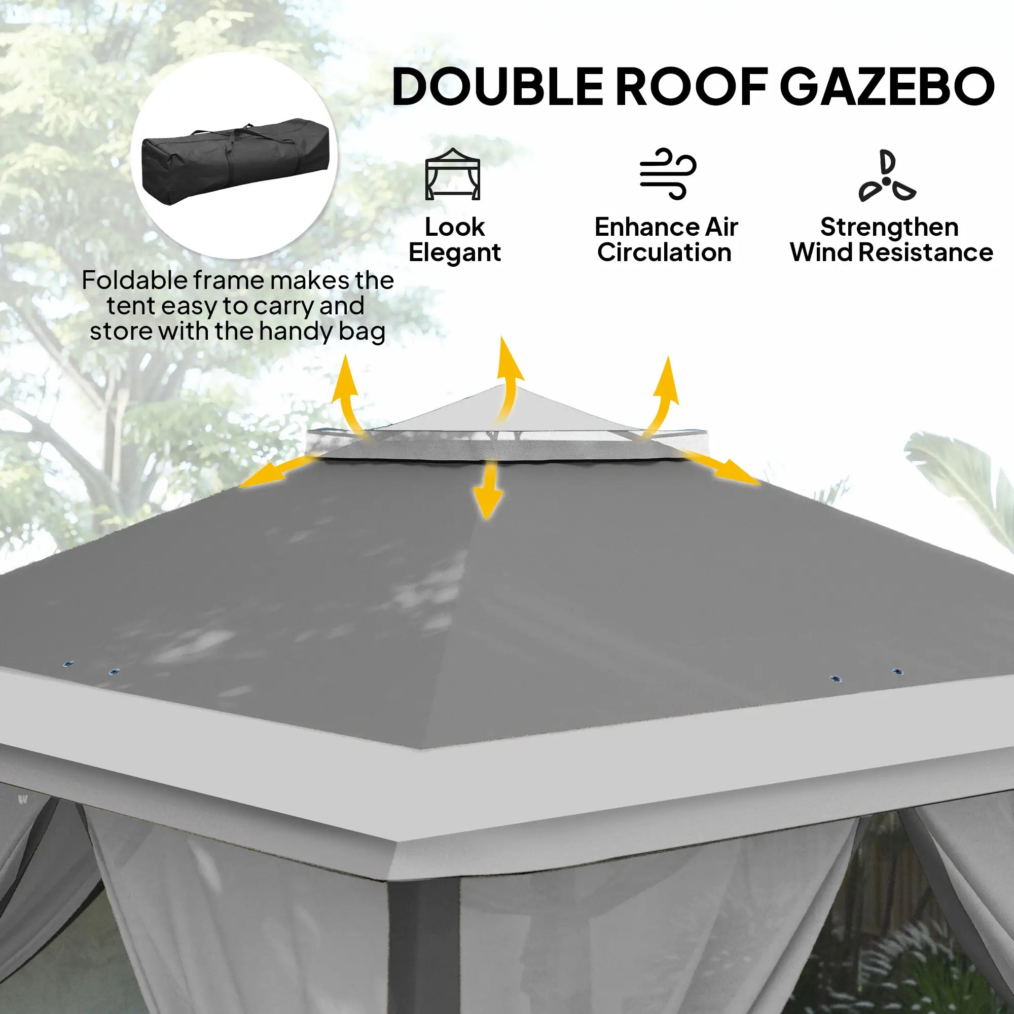 11' x 11' Pop Up Gazebo, Double Roof Foldable Canopy Tent, Dark Grey Pop Up Canopies at Gallery Canada