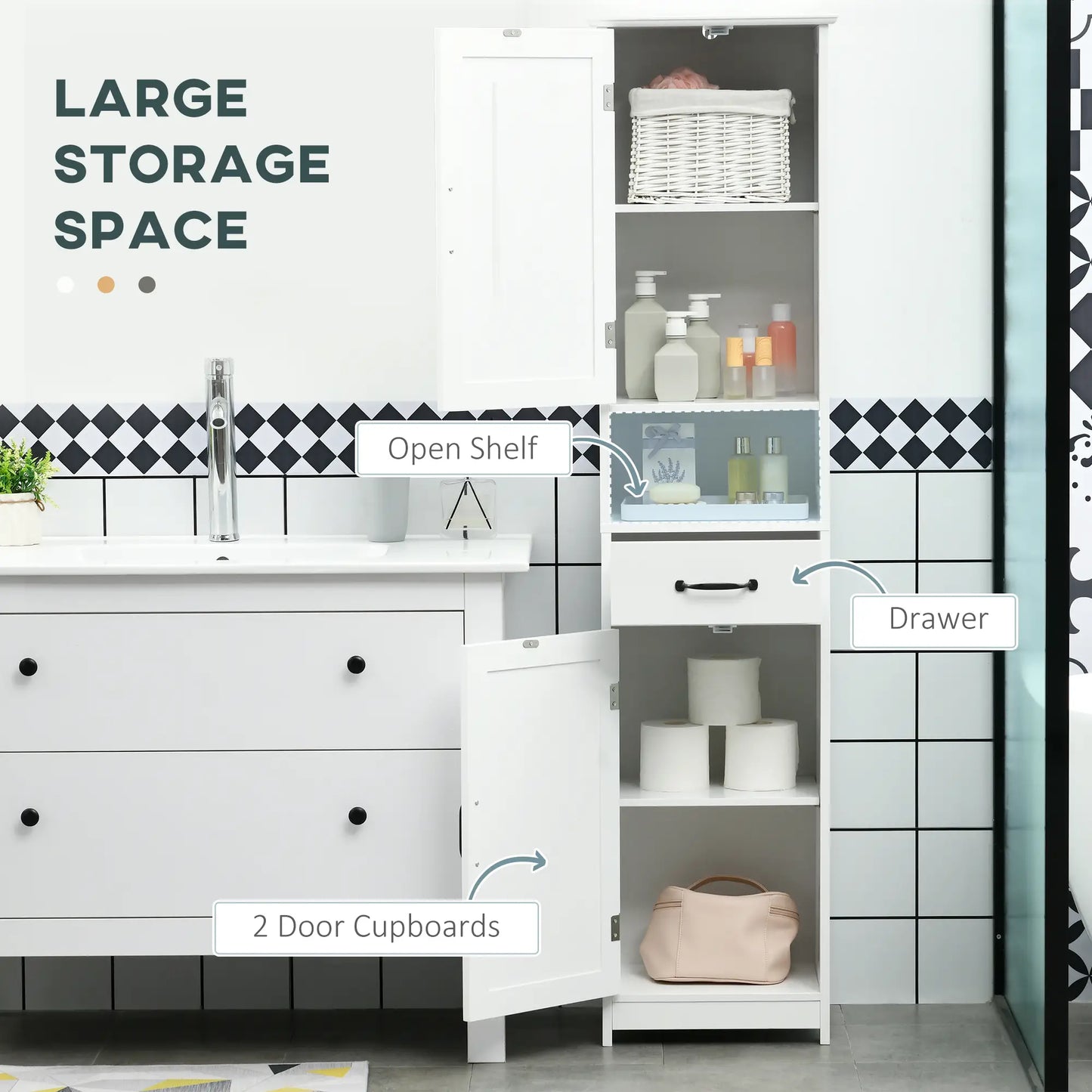 3-Piece Bathroom Furniture Set, Storage Cabinet with Drawers, Shelves, White Storage Cabinets at Gallery Canada