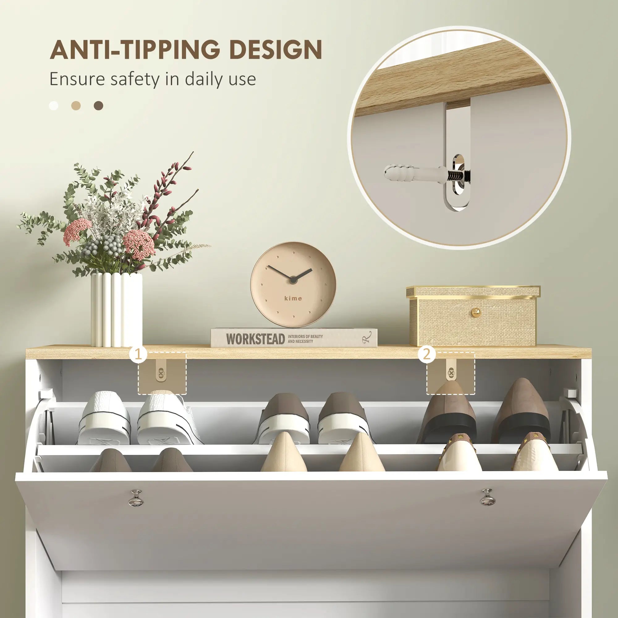 2 Drawers Shoe Storage Cabinet, Adjustable Shelves, 16 Pairs, White Shoe Storage Cabinets & Racks at Gallery Canada