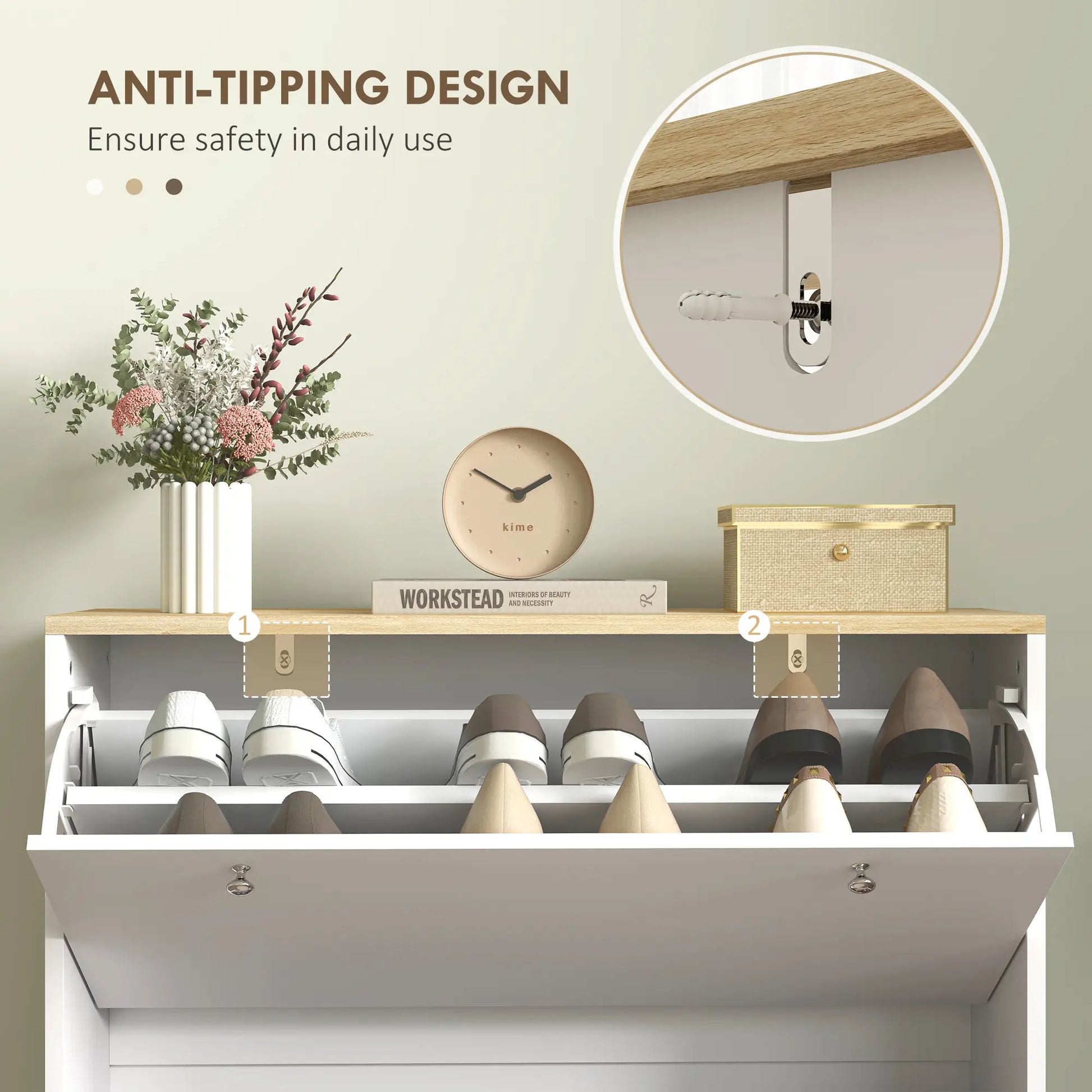 2 Drawers Shoe Storage Cabinet, Adjustable Shelves, 16 Pairs, White Shoe Storage Cabinets & Racks at Gallery Canada