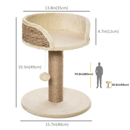 Small Cat Tree with Scratching Post, Perch, Toy Ball, Cat Tower for Indoor Cats - 16" x 16" x 19", Beige - Gallery Canada
