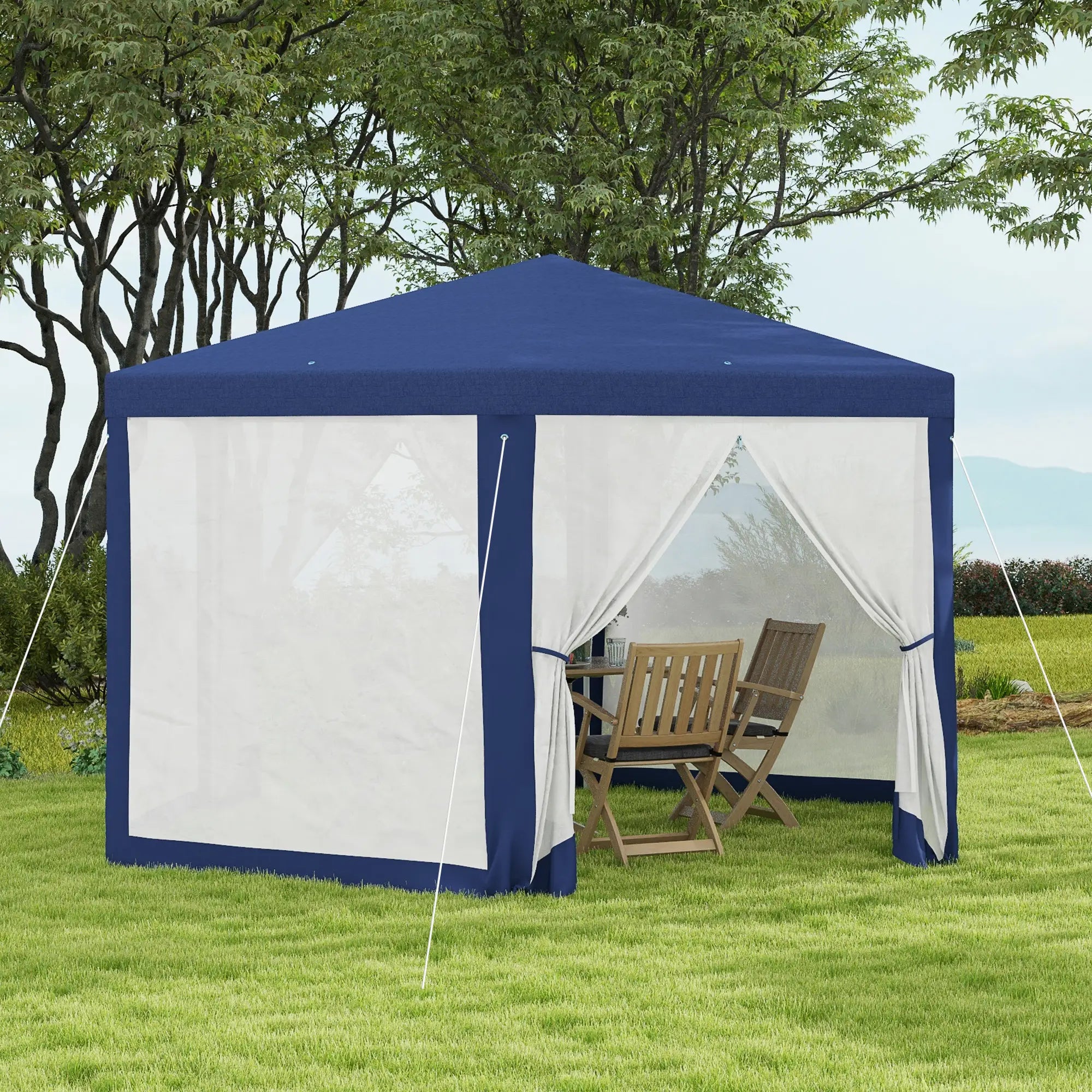 Hexagon Party Tent, Patio Gazebo with Netting, Blue Canopy Tents at Gallery Canada