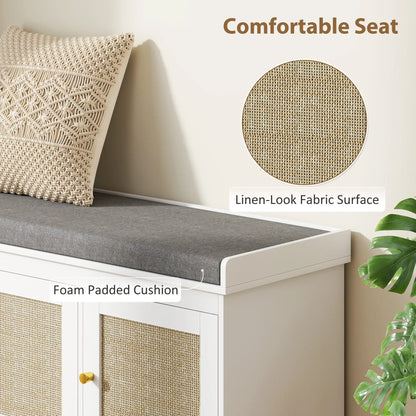 Shoe Storage Bench, Woven Rattan Doors, Adjustable Shelves, White Shoe Storage Cabinets & Racks at Gallery Canada