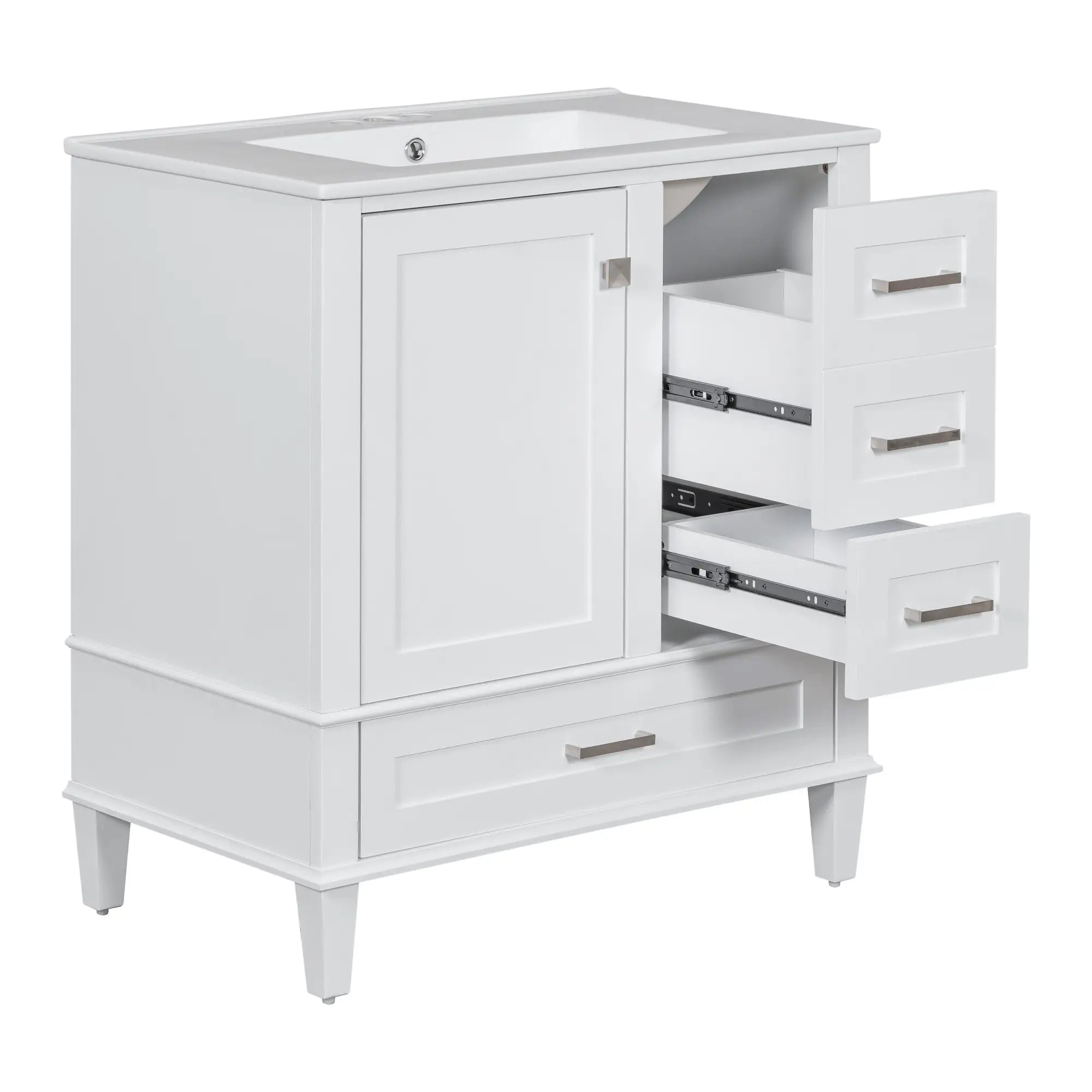 Solid Wood Bathroom Vanity, Sink Combo, Soft-Close Door, 3 Drawers, 30