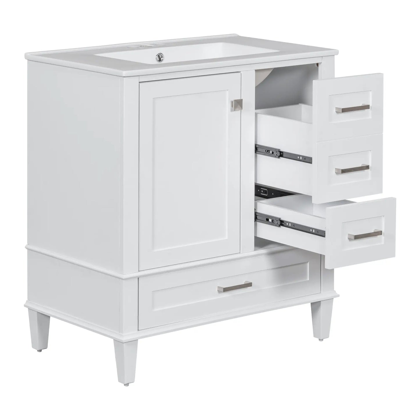 Solid Wood Bathroom Vanity, Sink Combo, Soft-Close Door, 3 Drawers, 30" L x 18" W x 34" H, White Sink Cabinets at Gallery Canada