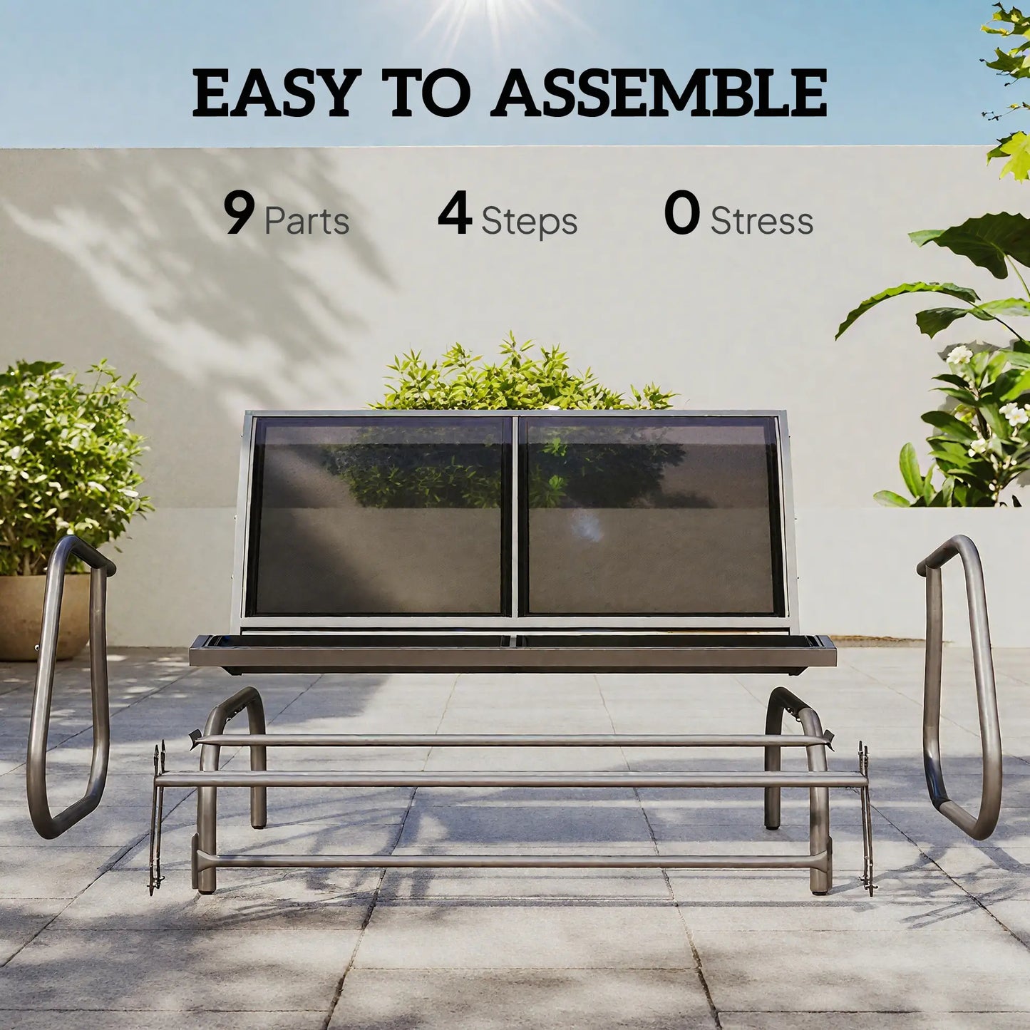 Double Glider Bench Swing, Heavy-Duty Steel Frame, Sling Fabric Seat, Black Outdoor Gliders at Gallery Canada