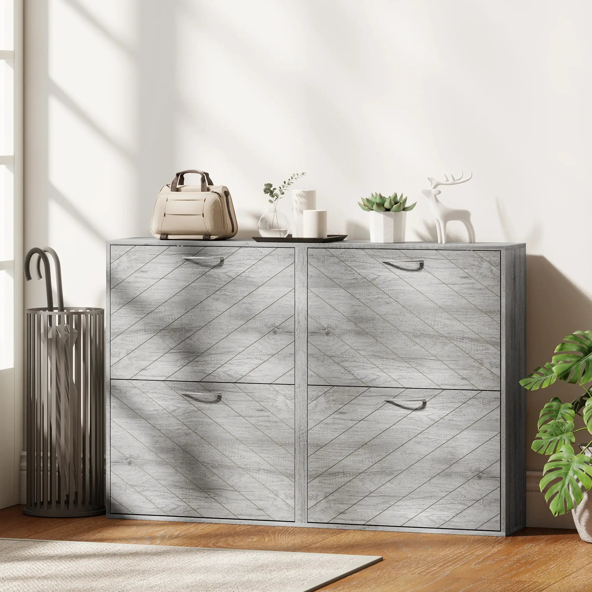 Shoe Storage Cabinet, 4 Flip Drawers, Narrow Slim, 12 Pair Organizer, Grey Shoe Storage Cabinets & Racks at Gallery Canada