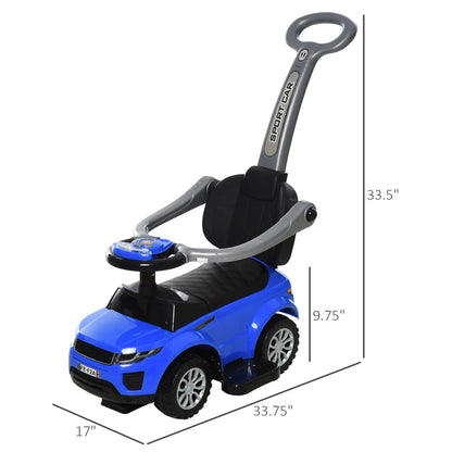 2 in 1 Kid Ride on Push Car Stroller, Sliding Ride on Car with Horn, Music, Light, Secure Bar, Blue Push Cars for Toddlers at Gallery Canada