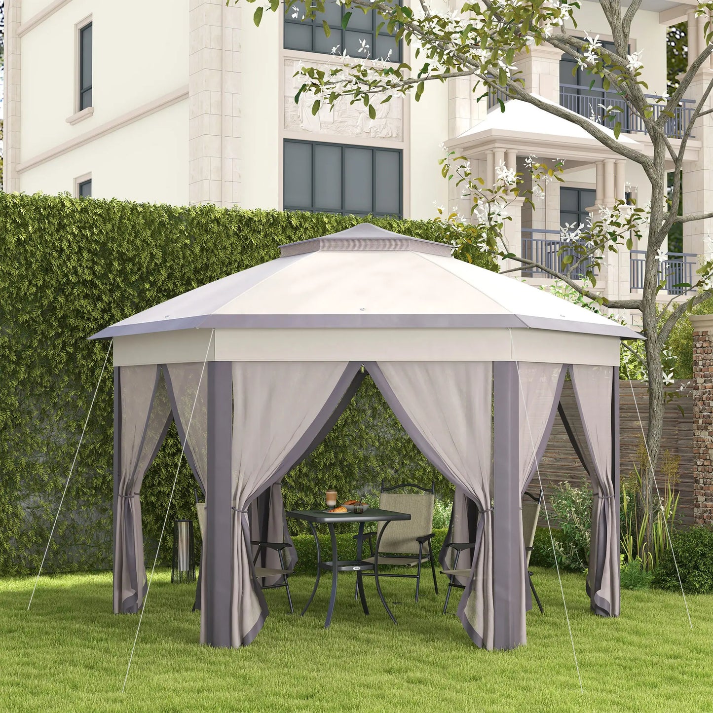 13' x 13' Pop Up Canopy Tent, Netting, Carry Bag, Coffee Beige Pop Up Canopies at Gallery Canada