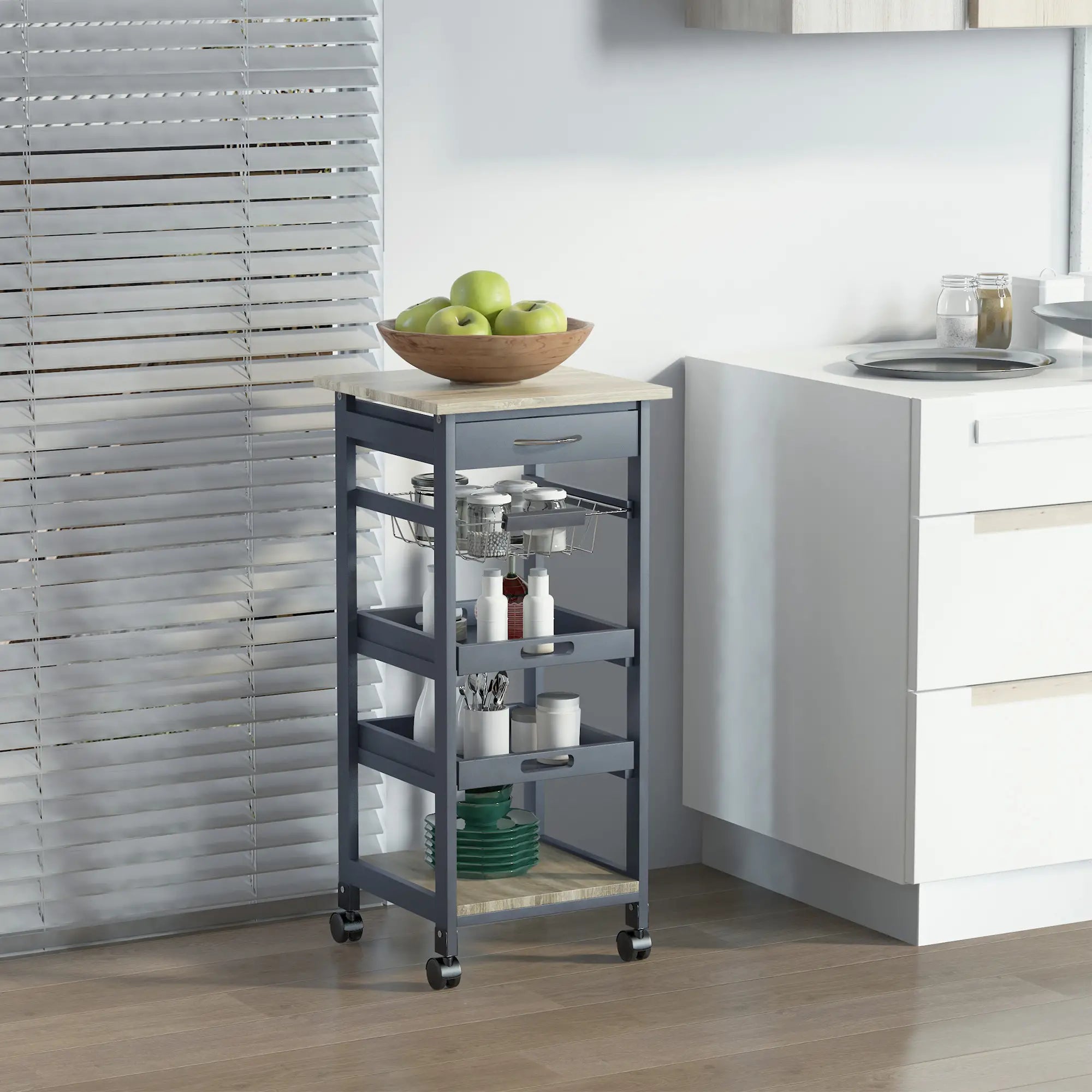 Rolling Kitchen Island Cart, Mobile Storage with Drawer, Wire Basket, Grey Kitchen Islands & Kitchen Carts at Gallery Canada