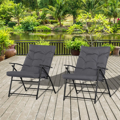 Outdoor Folding Chairs, Adjustable Backrest, Padded, Set of 2, Grey Patio Chairs at Gallery Canada