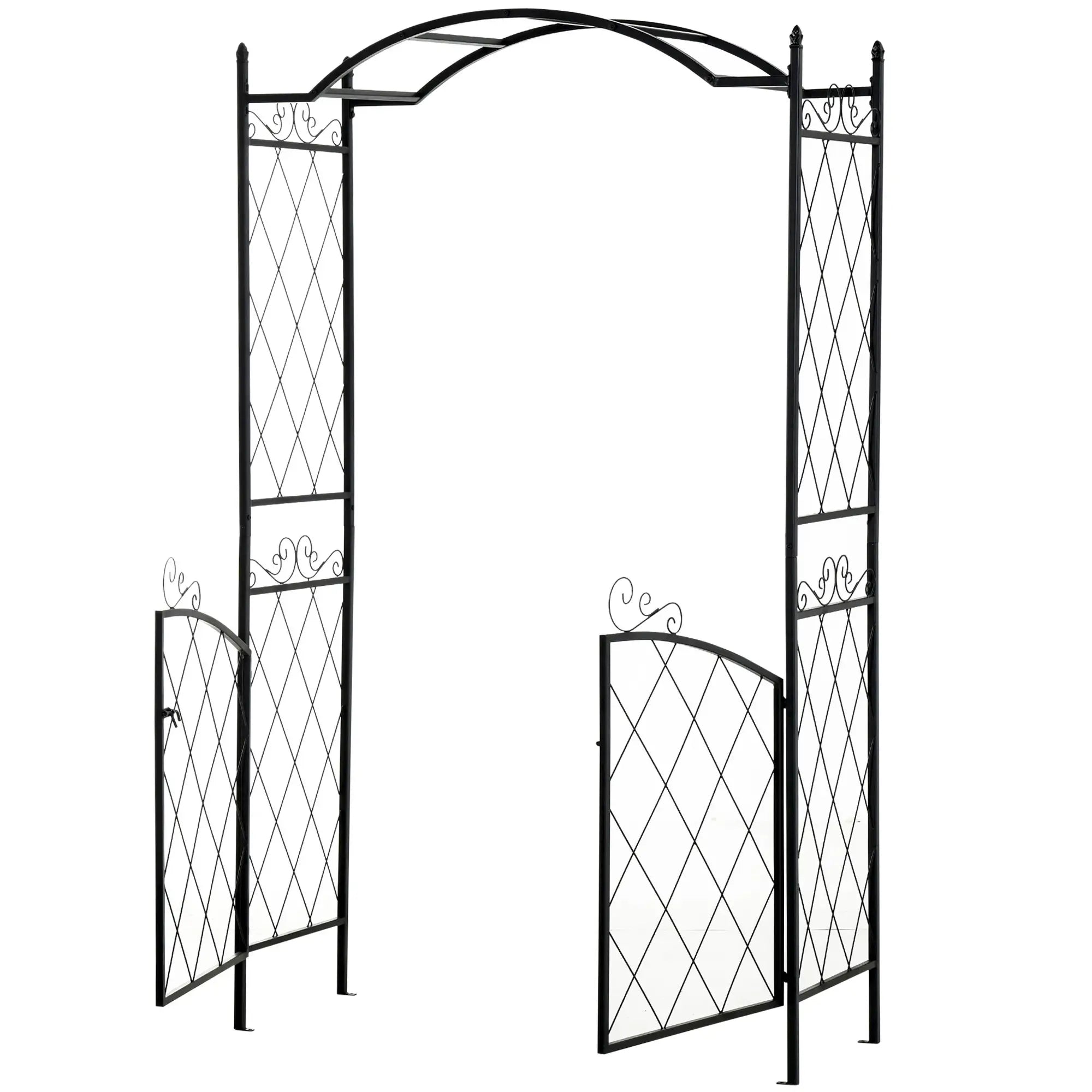 7FT Metal Garden Arch with Gate, Climbing Planter Frame, Black Garden Arches at Gallery Canada