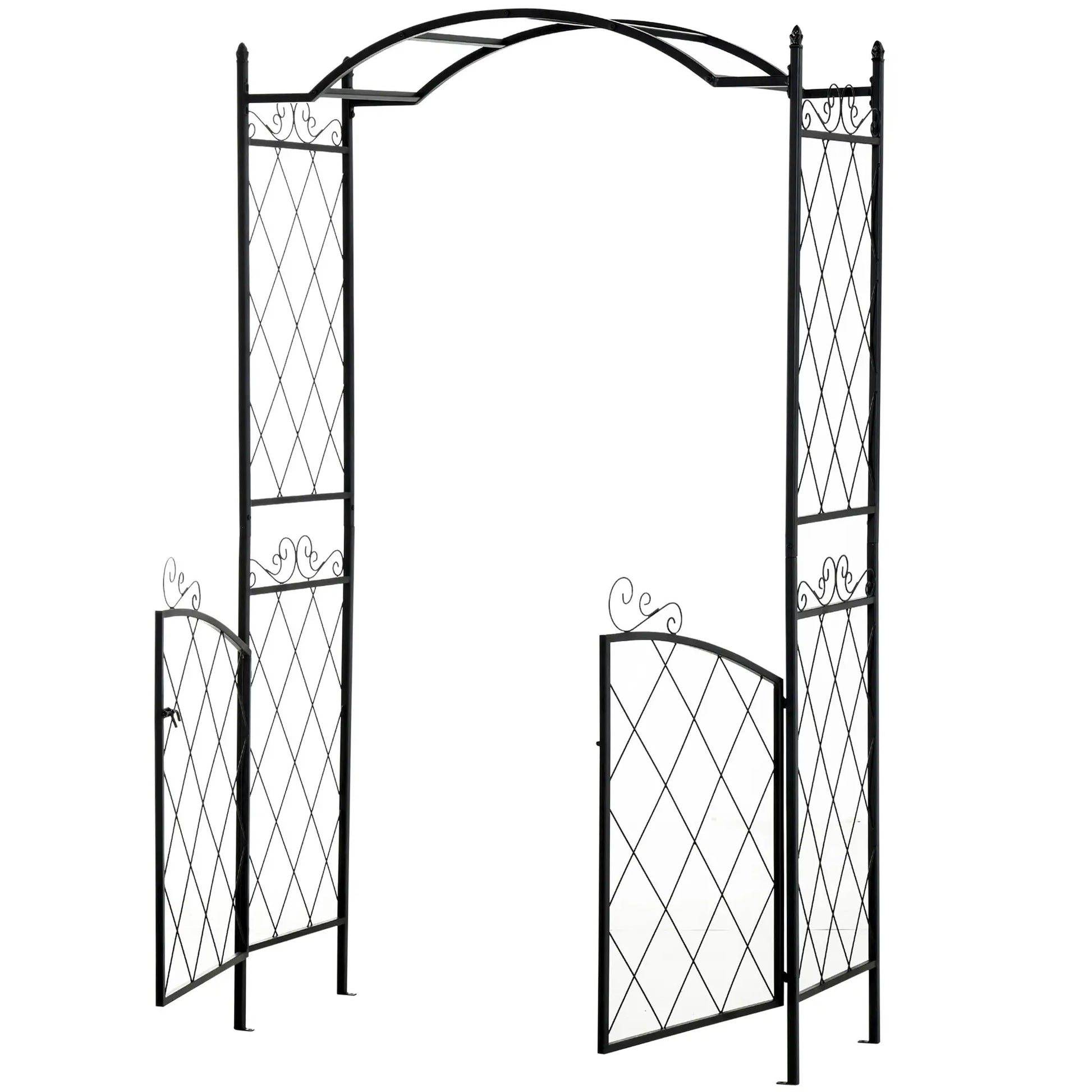 7FT Metal Garden Arch with Gate, Climbing Planter Frame, Black Garden Arches at Gallery Canada