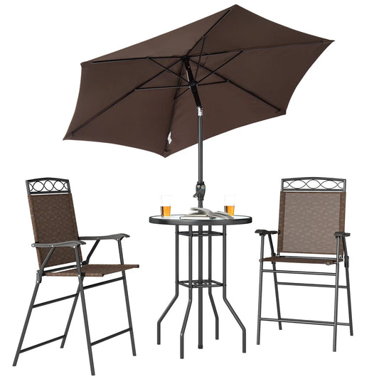 4 Piece Patio Bar Set, Sling Folding Outdoor Furniture, Brown Bistro Sets Brown at Gallery Canada