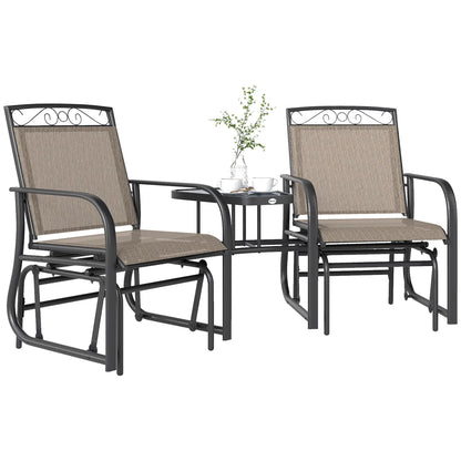 Outdoor Glider Bench with Coffee Table, 2-Seat Rocking Chair Swing, Brown Outdoor Gliders at Gallery Canada