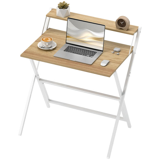 32" Folding Computer Desk with Monitor Shelf, Natural Wood Office Desks & Work Stations Natural at Gallery Canada