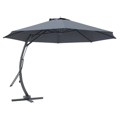 11FT Parapluie Cantilever, 8 Branches, Rotation 360°, UPF 50+, Gris