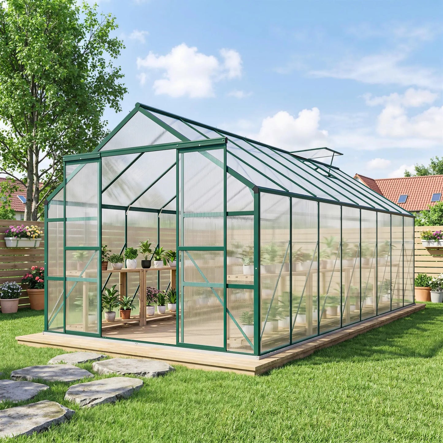 16' x 8' Aluminum Polycarbonate Greenhouse, Walk-In, Adjustable Roof Vent, Green Walk In Greenhouses at Gallery Canada