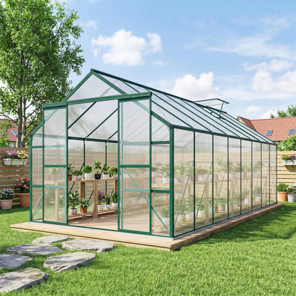16' x 8' Aluminum Polycarbonate Greenhouse, Walk-In, Adjustable Roof Vent, Green Walk In Greenhouses at Gallery Canada