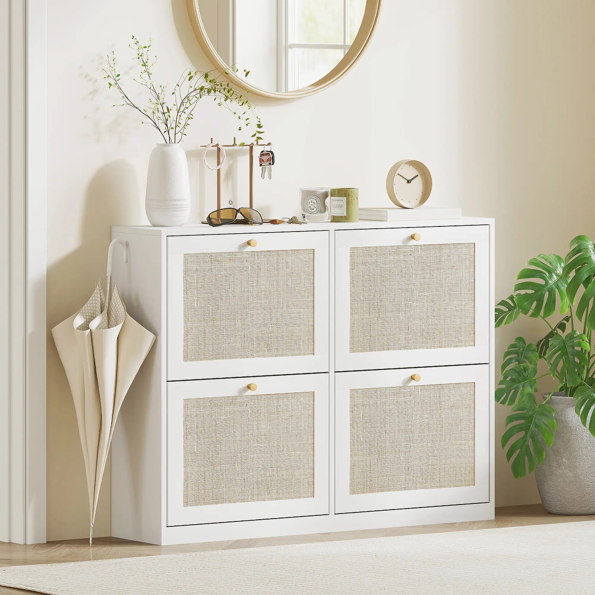 Narrow Shoe Storage Cabinet, 4 Flip Drawers, Adjustable Shelves, 20 Pairs, White Shoe Storage Cabinets & Racks at Gallery Canada