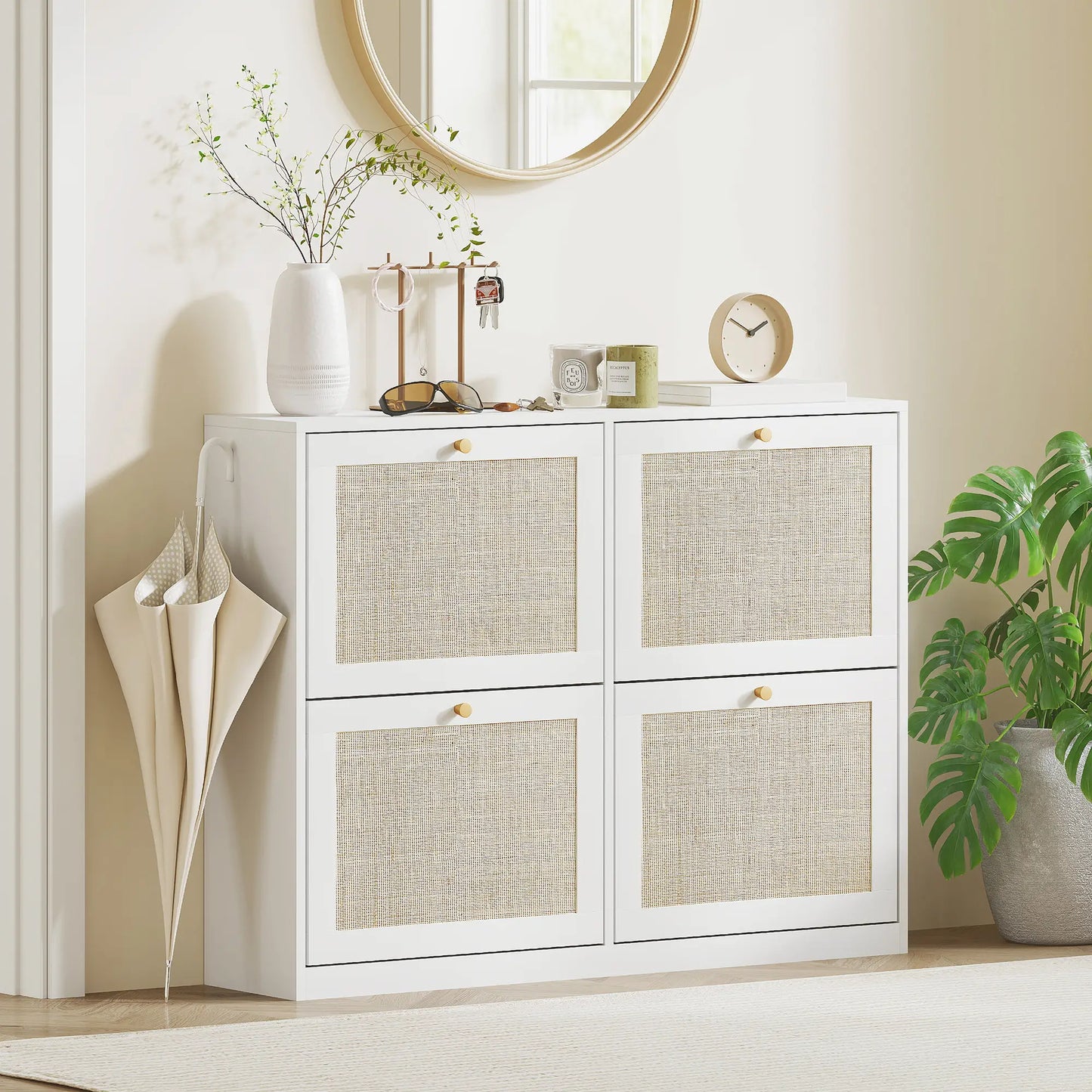 Narrow Shoe Storage Cabinet, 4 Flip Drawers, Adjustable Shelves, 20 Pairs, White Shoe Storage Cabinets & Racks at Gallery Canada