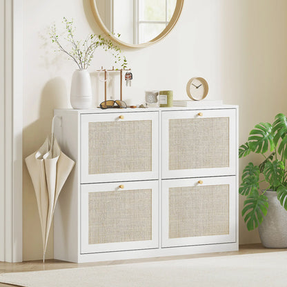 Narrow Shoe Storage Cabinet, 4 Flip Drawers, Adjustable Shelves, 20 Pairs, White Shoe Storage Cabinets & Racks at Gallery Canada