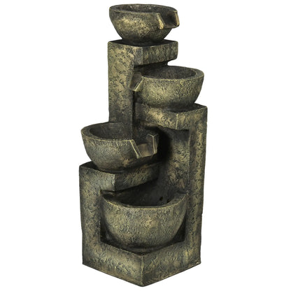Outdoor Fountain, 4-Tier Stone Look Bowls, Adjustable Flow, LED Lights Water Fountains Black and Yellow at Gallery Canada