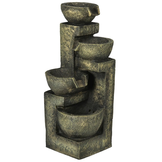 Outdoor Fountain, 4-Tier Stone Look Bowls, Adjustable Flow, LED Lights Water Fountains Black and Yellow at Gallery Canada