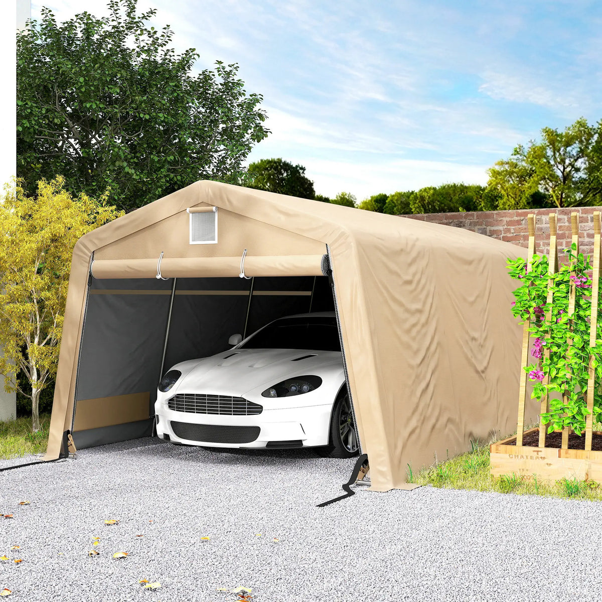 11' x 20' Portable Garage, Heavy Duty Carport Canopy, Khaki Car Shelters at Gallery Canada