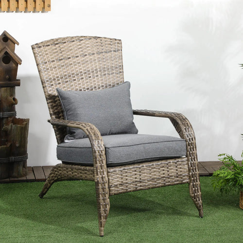 PE Rattan Adirondack Chair With Cushions, Mixed Grey