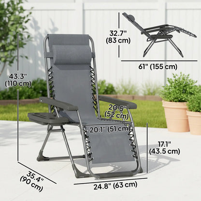 Zero Gravity Chair Set Of 2, Folding Reclining Outdoor Lounge Chair, Dark Grey Lounger Chairs at Gallery Canada
