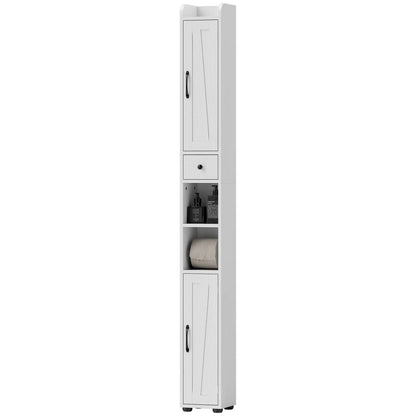 Narrow Bathroom Cabinet, Tall Storage with Barn Doors, Drawer, Adjustable Shelves, Wood Grain, White Bathroom Cabinets White Wood Grain at Gallery Canada