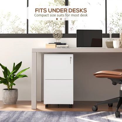 2-Drawer Steel Filing Cabinet on Wheels, Lockable, Adjustable Hanging Bar, White Office Cabinets & Cupboards at Gallery Canada