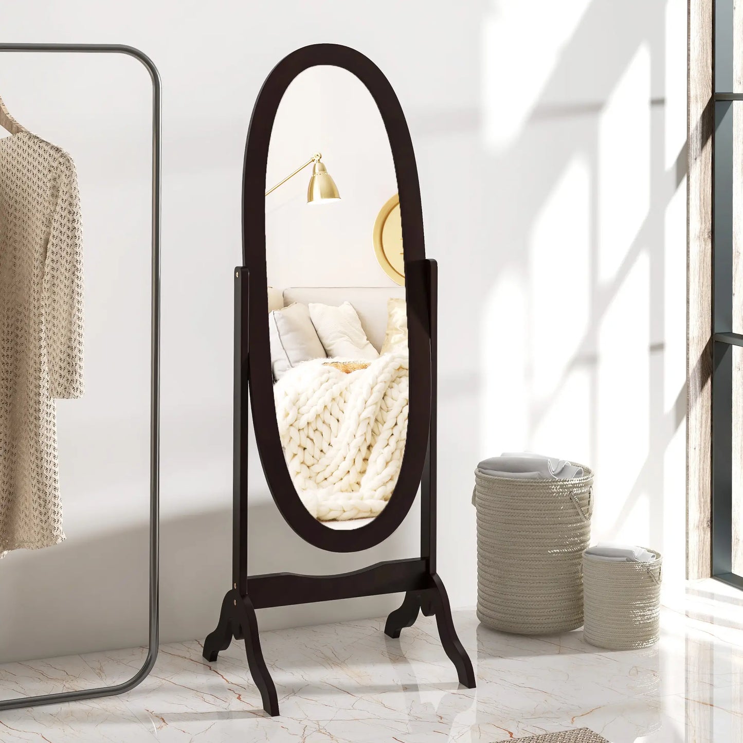 Full Length Floor Mirror, Adjustable Angle Oval Frame, 60x24 Inches Full Length Mirrors at Gallery Canada