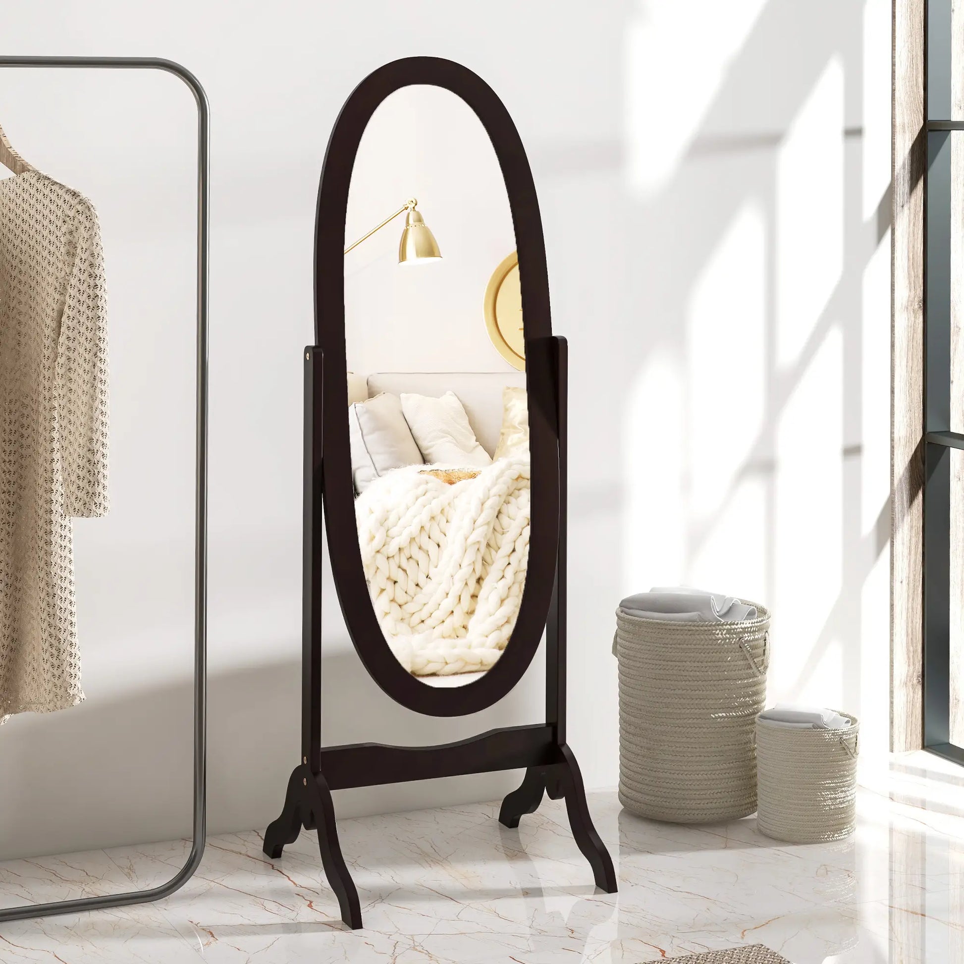 Full Length Floor Mirror, Adjustable Angle Oval Frame, 60x24 Inches Full Length Mirrors at Gallery Canada