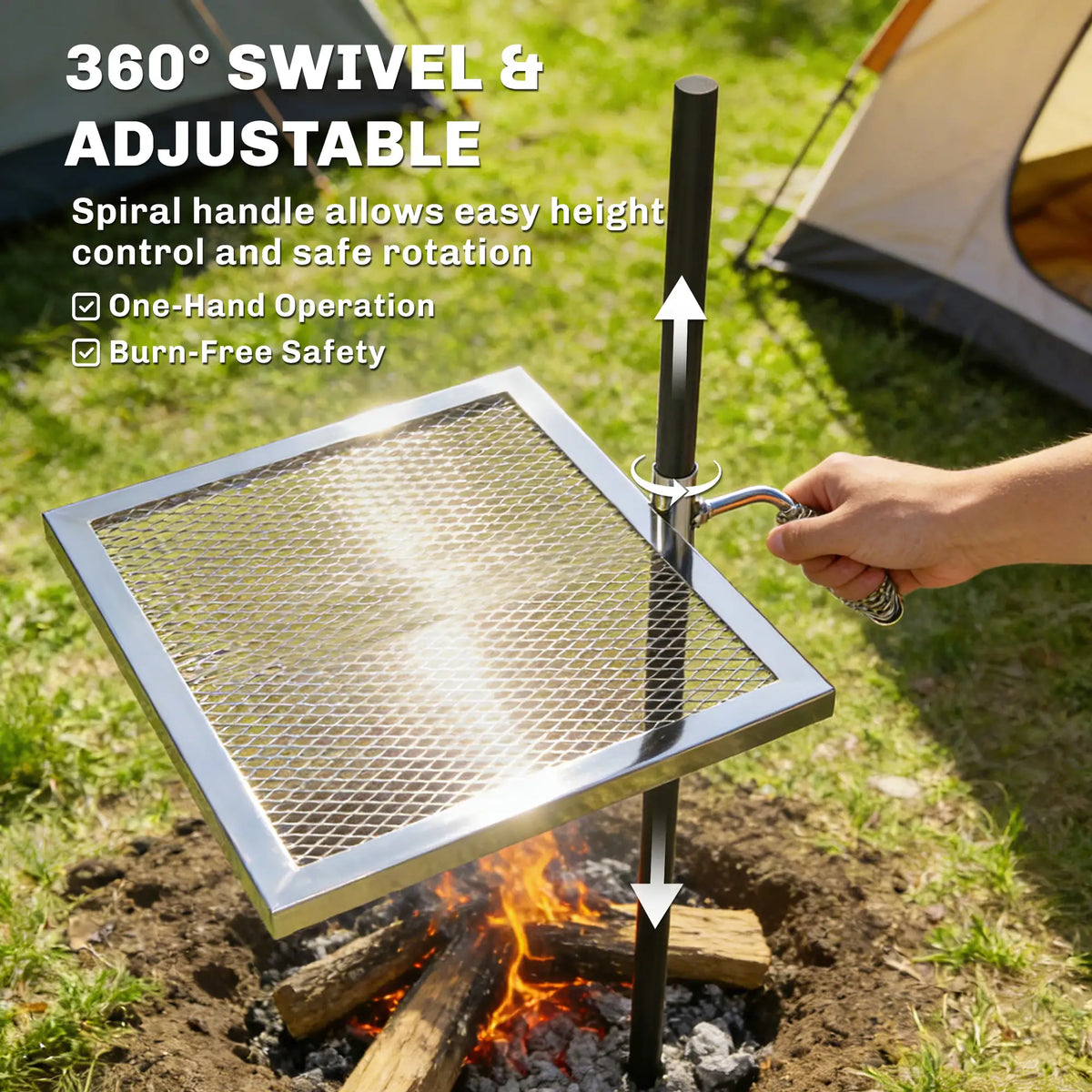 Swivel Campfire Grill, 360 Adjustable Heavy Duty Chrome Steel, Silver Charcoal BBQ Grils at Gallery Canada