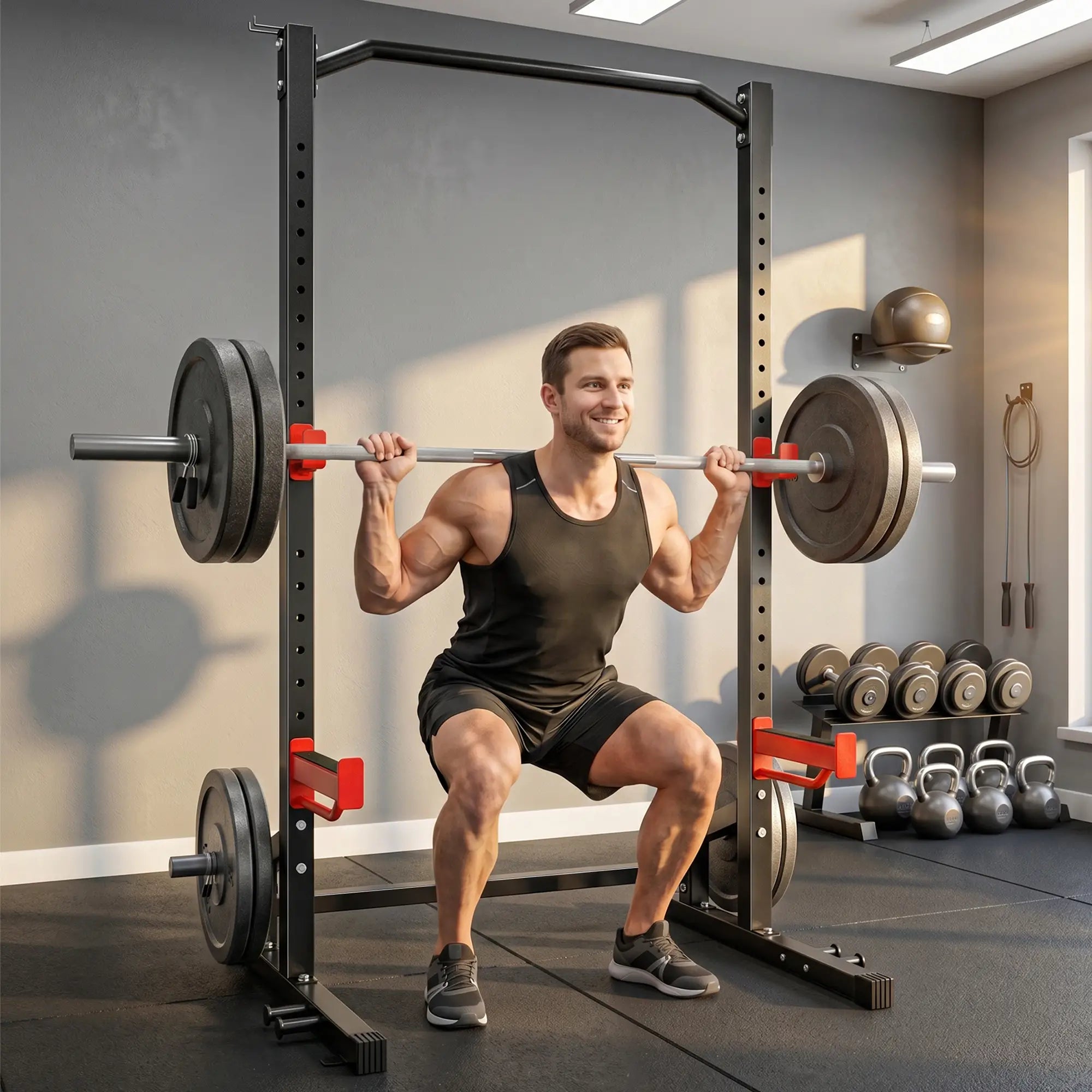 Power Cage Squat Rack, 1100LB, Pull-Up Bar, J-Hooks, Plate Storage Power Towers at Gallery Canada