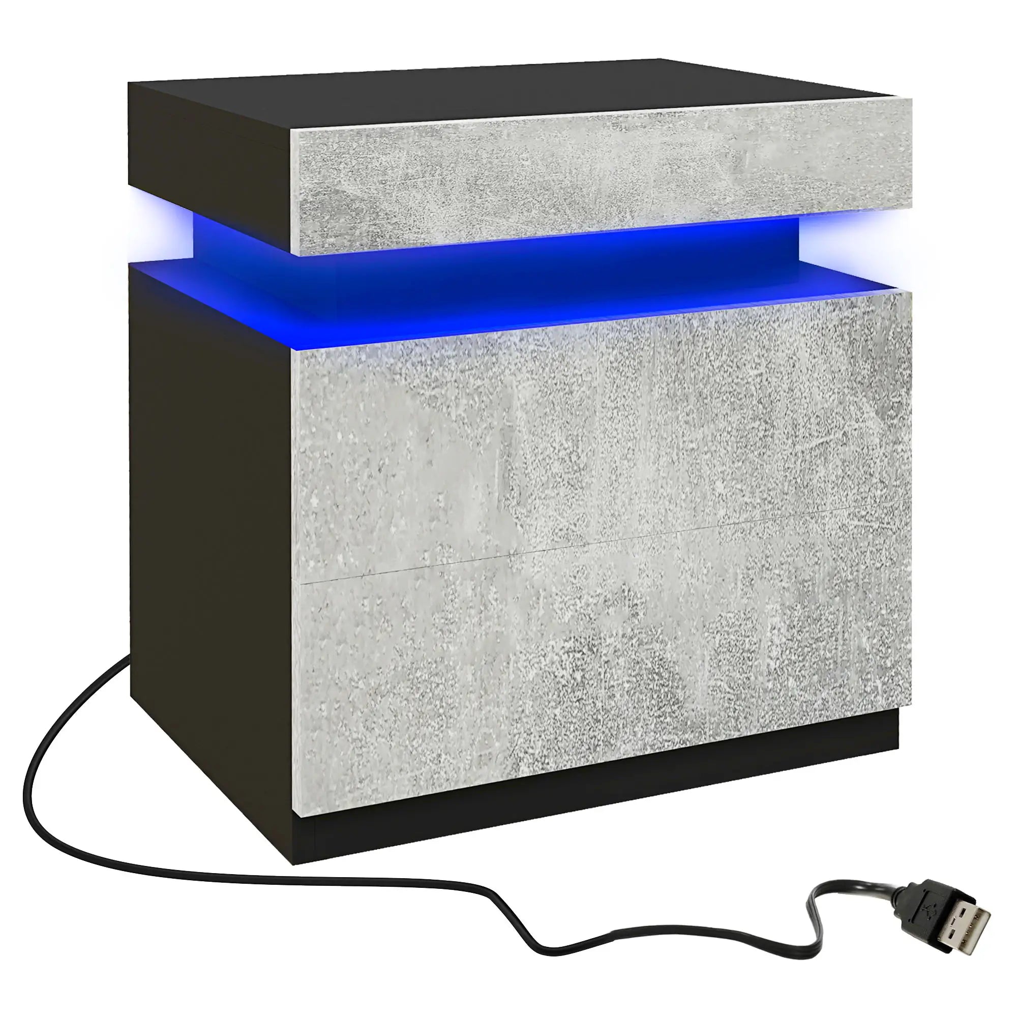 Nightstand, LED Lights, 2 Drawers, Cement Grey Bedside Tables at Gallery Canada